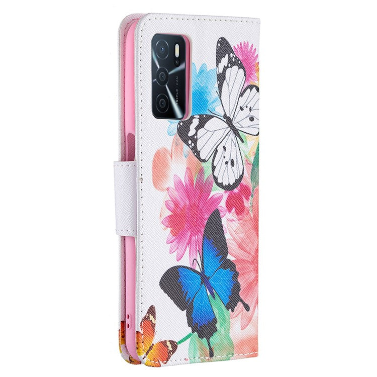 Pattern Printing Premium PU Leather Wallet Stand Flip Protective Cover with Magnetic Closure for Oppo A16/A16s/A54s - Two Butterflies