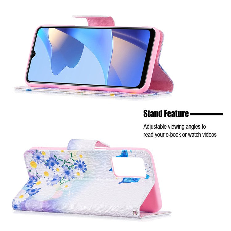 Pattern Printing Premium PU Leather Wallet Stand Flip Protective Cover with Magnetic Closure for Oppo A16/A16s/A54s - Butterflies and Flowers