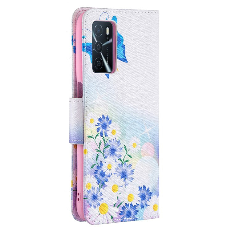 Pattern Printing Premium PU Leather Wallet Stand Flip Protective Cover with Magnetic Closure for Oppo A16/A16s/A54s - Butterflies and Flowers