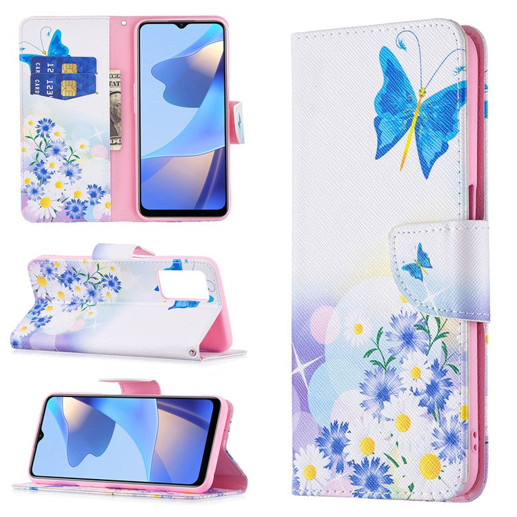 Pattern Printing Premium PU Leather Wallet Stand Flip Protective Cover with Magnetic Closure for Oppo A16/A16s/A54s - Butterflies and Flowers
