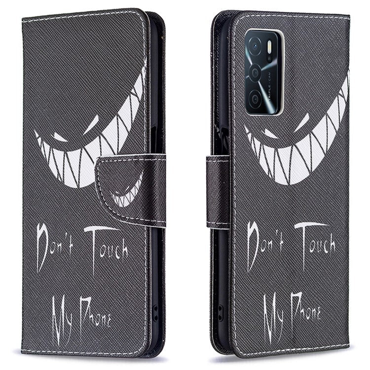 Pattern Printing Premium PU Leather Wallet Stand Flip Protective Cover with Magnetic Closure for Oppo A16/A16s/A54s - Don't Touch My Phone