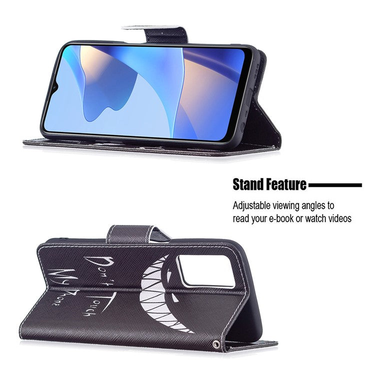 Pattern Printing Premium PU Leather Wallet Stand Flip Protective Cover with Magnetic Closure for Oppo A16/A16s/A54s - Don't Touch My Phone
