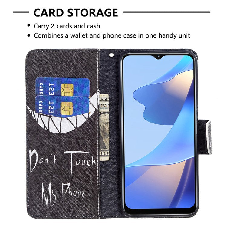 Pattern Printing Premium PU Leather Wallet Stand Flip Protective Cover with Magnetic Closure for Oppo A16/A16s/A54s - Don't Touch My Phone