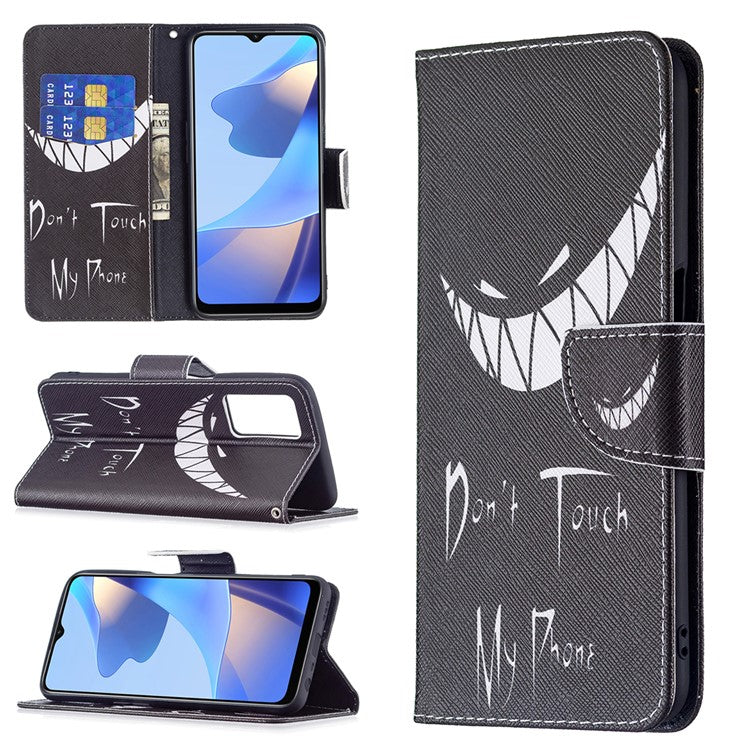 Pattern Printing Premium PU Leather Wallet Stand Flip Protective Cover with Magnetic Closure for Oppo A16/A16s/A54s - Don't Touch My Phone