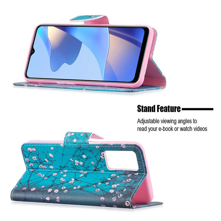 Pattern Printing Premium PU Leather Wallet Stand Flip Protective Cover with Magnetic Closure for Oppo A16/A16s/A54s - Plum Blossom