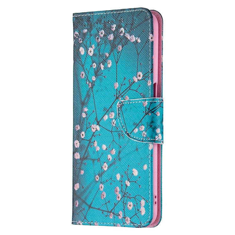 Pattern Printing Premium PU Leather Wallet Stand Flip Protective Cover with Magnetic Closure for Oppo A16/A16s/A54s - Plum Blossom