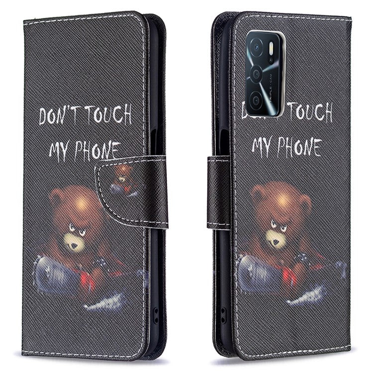 Pattern Printing Premium PU Leather Wallet Stand Flip Protective Cover with Magnetic Closure for Oppo A16/A16s/A54s - Bear