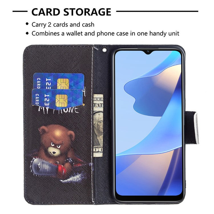 Pattern Printing Premium PU Leather Wallet Stand Flip Protective Cover with Magnetic Closure for Oppo A16/A16s/A54s - Bear