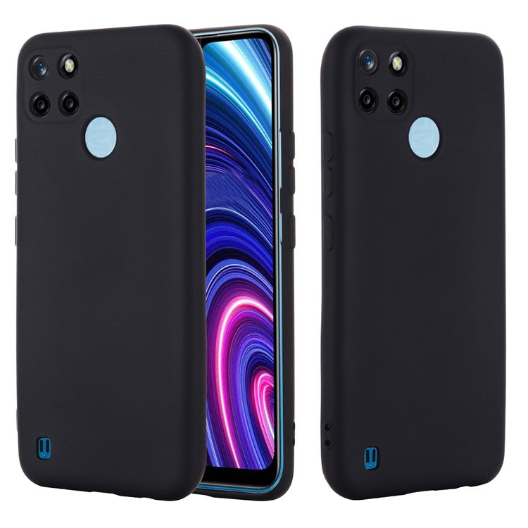 Soft Liquid Silicone Slim Protective Shockproof Case with Strap for Realme C21Y (Global Version) - Black
