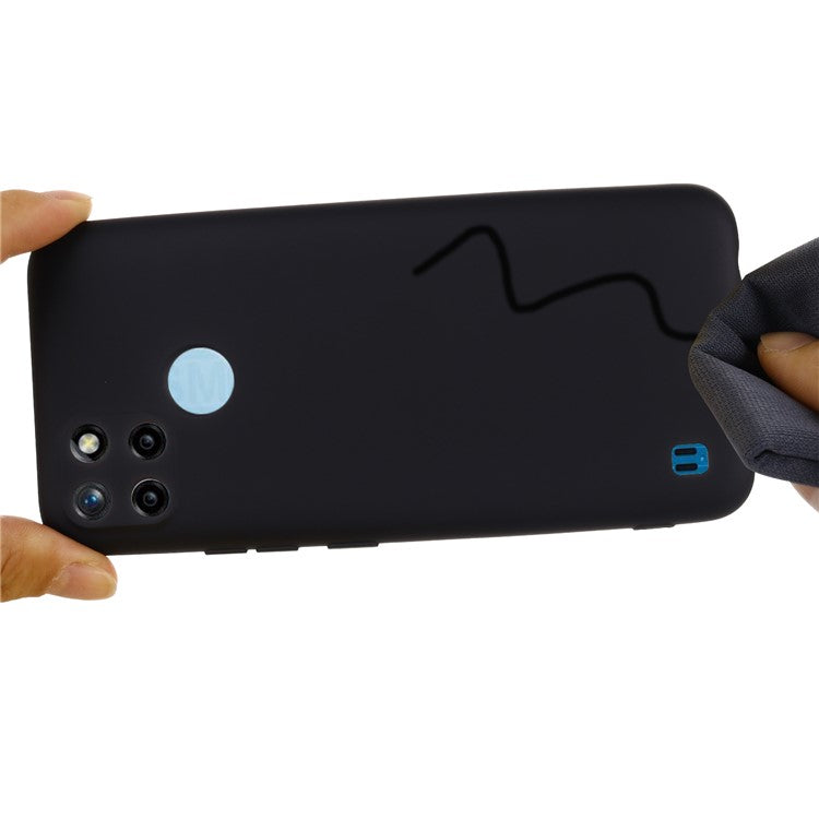 Soft Liquid Silicone Slim Protective Shockproof Case with Strap for Realme C21Y (Global Version) - Black
