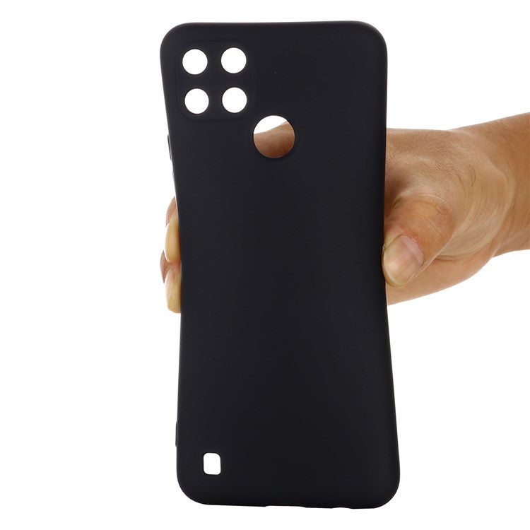 Soft Liquid Silicone Slim Protective Shockproof Case with Strap for Realme C21Y (Global Version) - Black