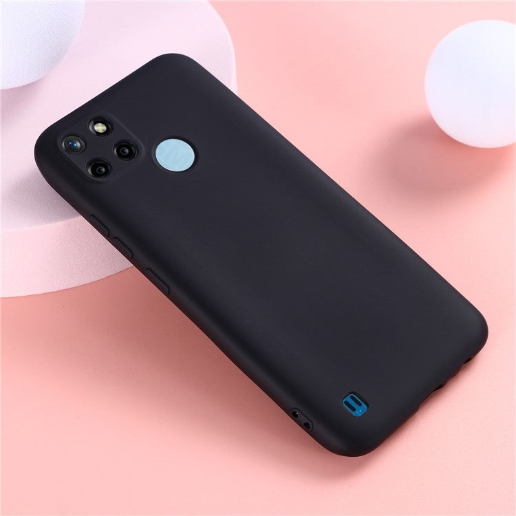 Soft Liquid Silicone Slim Protective Shockproof Case with Strap for Realme C21Y (Global Version) - Black
