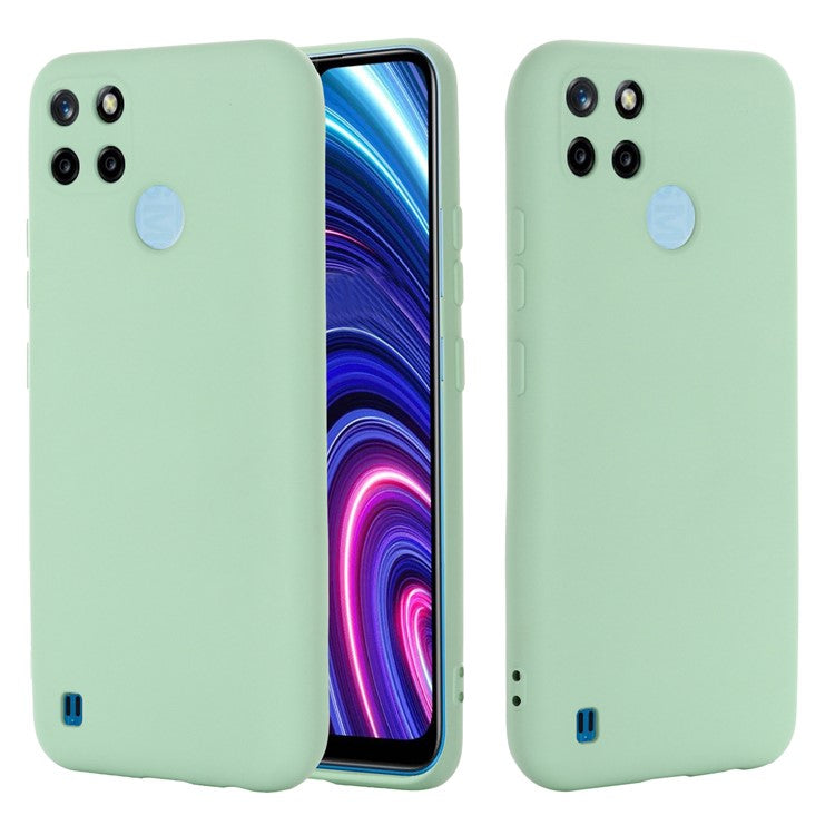 Soft Liquid Silicone Slim Protective Shockproof Case with Strap for Realme C21Y (Global Version) - Green