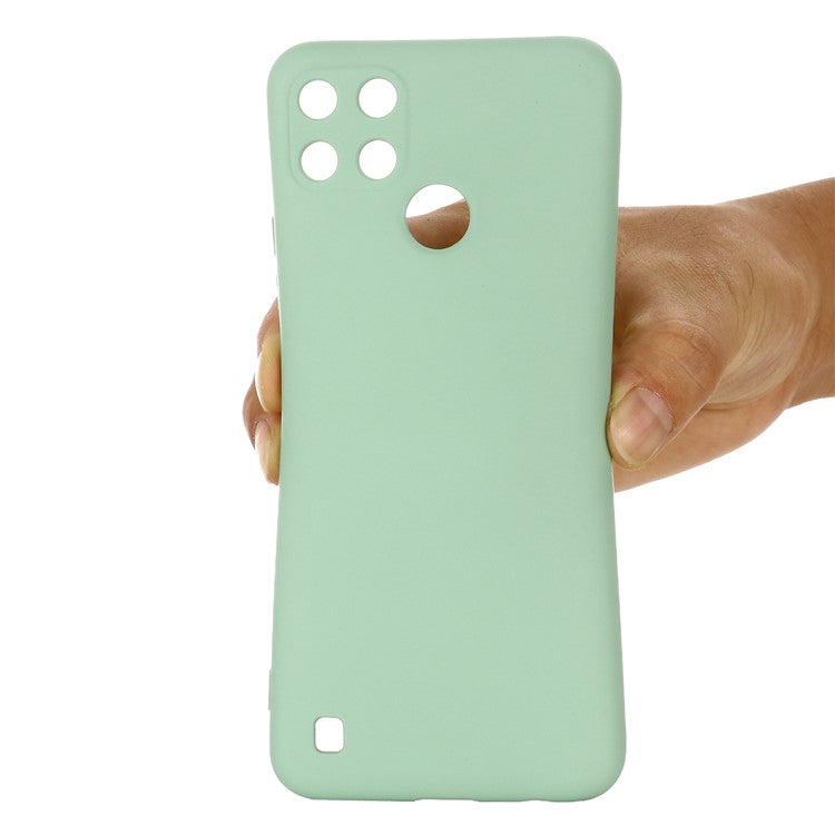 Soft Liquid Silicone Slim Protective Shockproof Case with Strap for Realme C21Y (Global Version) - Green