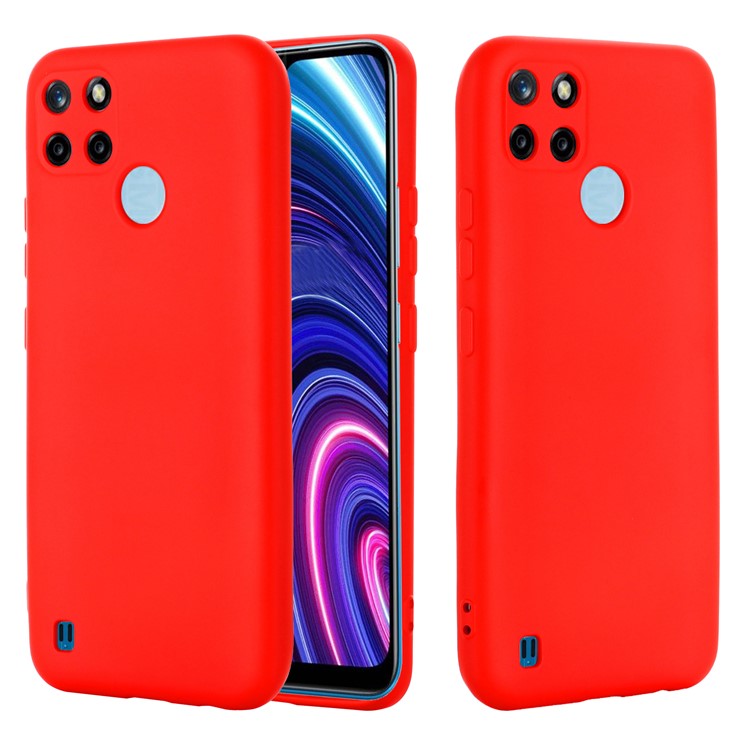 Soft Liquid Silicone Slim Protective Shockproof Case with Strap for Realme C21Y (Global Version) - Red