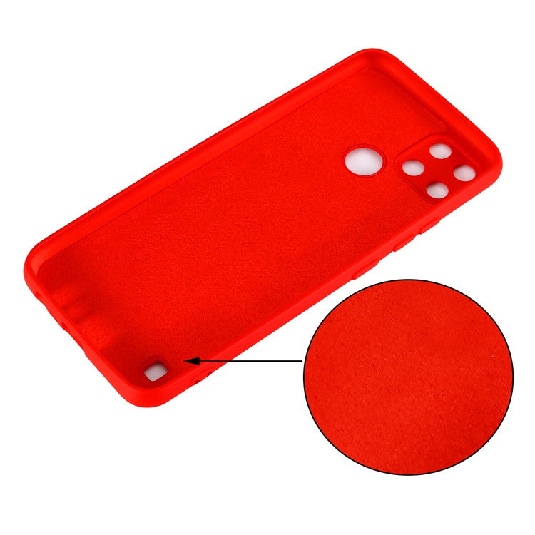 Soft Liquid Silicone Slim Protective Shockproof Case with Strap for Realme C21Y (Global Version) - Red