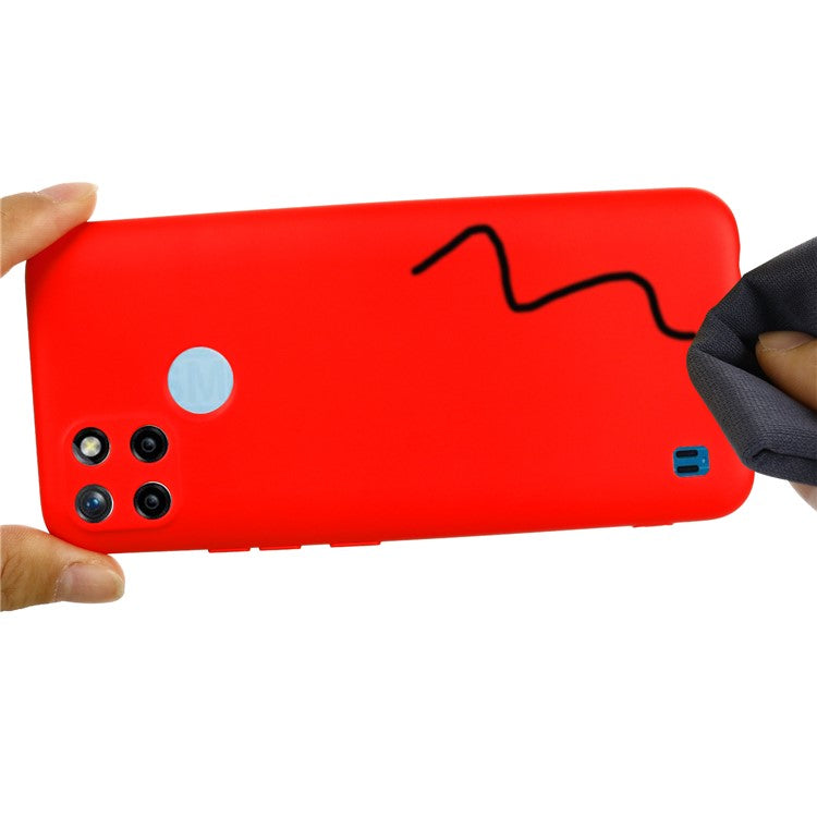 Soft Liquid Silicone Slim Protective Shockproof Case with Strap for Realme C21Y (Global Version) - Red