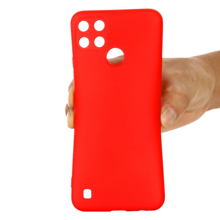 Soft Liquid Silicone Slim Protective Shockproof Case with Strap for Realme C21Y (Global Version) - Red