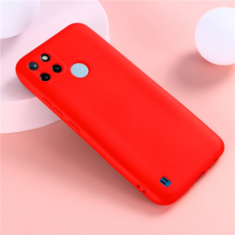 Soft Liquid Silicone Slim Protective Shockproof Case with Strap for Realme C21Y (Global Version) - Red