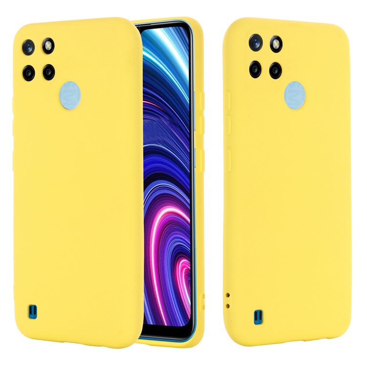 Soft Liquid Silicone Slim Protective Shockproof Case with Strap for Realme C21Y (Global Version) - Yellow