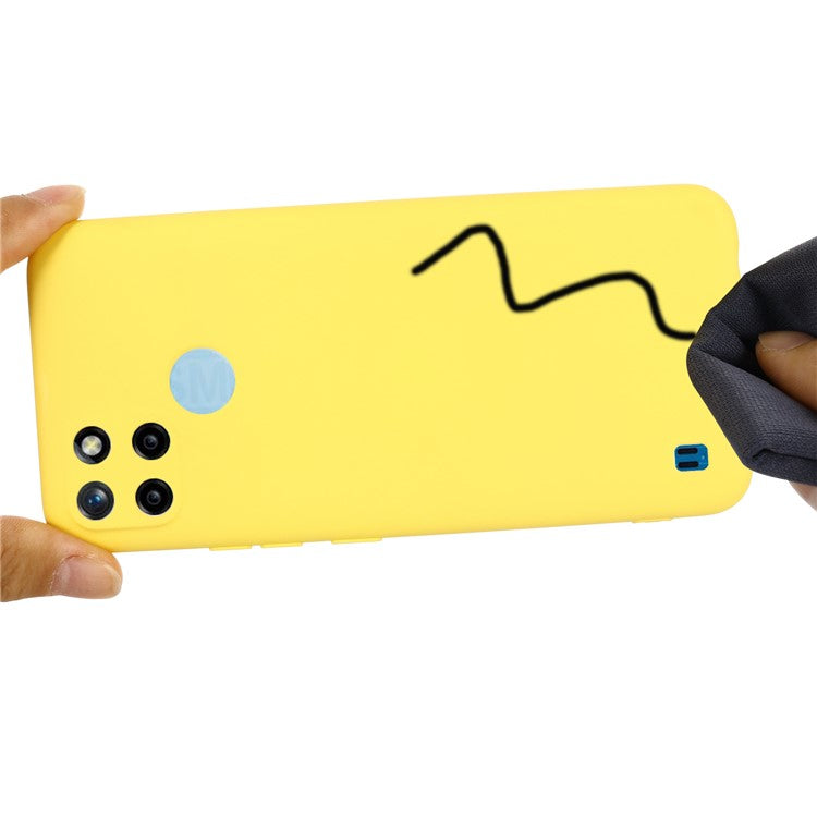 Soft Liquid Silicone Slim Protective Shockproof Case with Strap for Realme C21Y (Global Version) - Yellow
