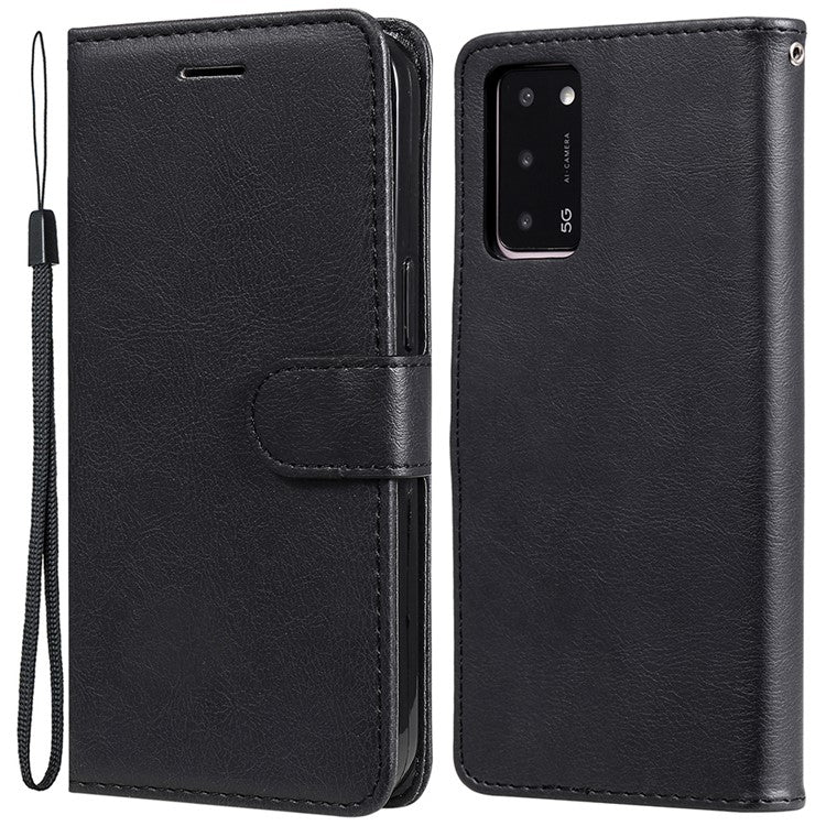 KT Leather Series-2 Shockproof Folio Flip PU Leather Wallet Case with Stand and Strap for Oppo A55 5G / A54 4G / A16 4G / Realme V11 5G - Black