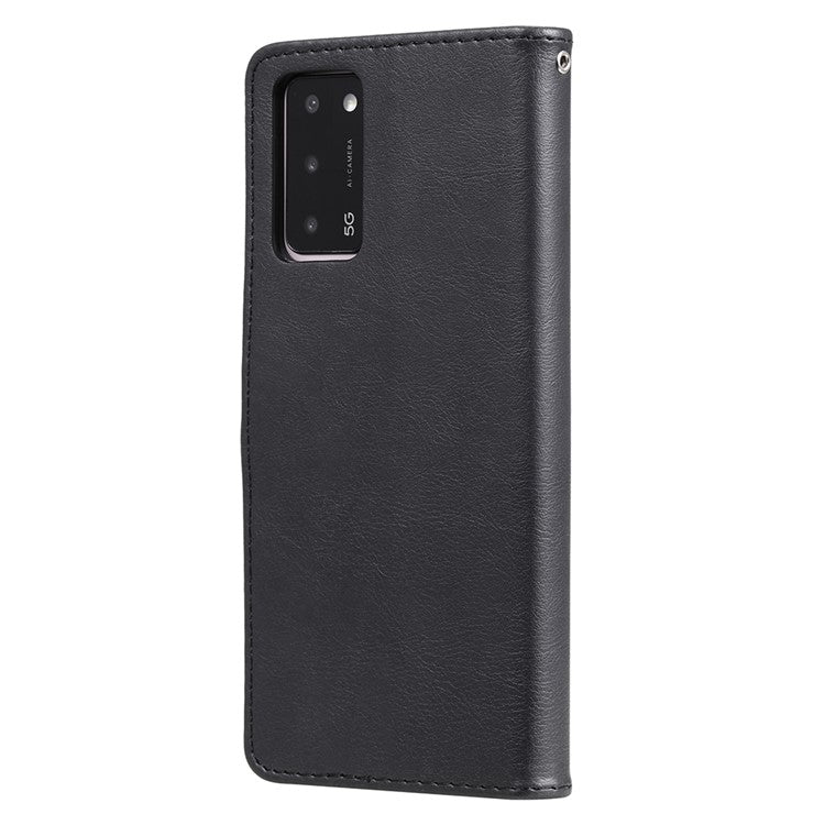 KT Leather Series-2 Shockproof Folio Flip PU Leather Wallet Case with Stand and Strap for Oppo A55 5G / A54 4G / A16 4G / Realme V11 5G - Black