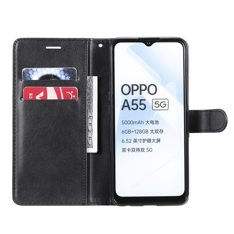 KT Leather Series-2 Shockproof Folio Flip PU Leather Wallet Case with Stand and Strap for Oppo A55 5G / A54 4G / A16 4G / Realme V11 5G - Black