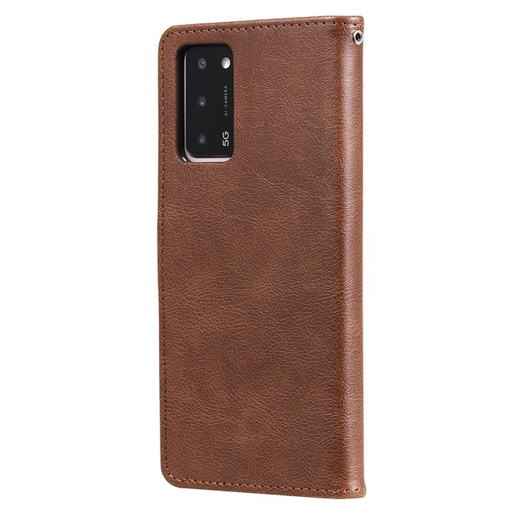 KT Leather Series-2 Shockproof Folio Flip PU Leather Wallet Case with Stand and Strap for Oppo A55 5G / A54 4G / A16 4G / Realme V11 5G - Brown