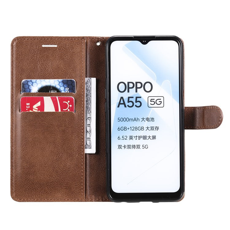 KT Leather Series-2 Shockproof Folio Flip PU Leather Wallet Case with Stand and Strap for Oppo A55 5G / A54 4G / A16 4G / Realme V11 5G - Brown