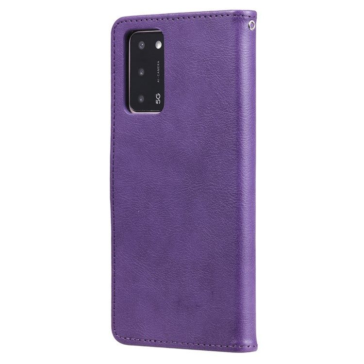 KT Leather Series-2 Shockproof Folio Flip PU Leather Wallet Case with Stand and Strap for Oppo A55 5G / A54 4G / A16 4G / Realme V11 5G - Purple