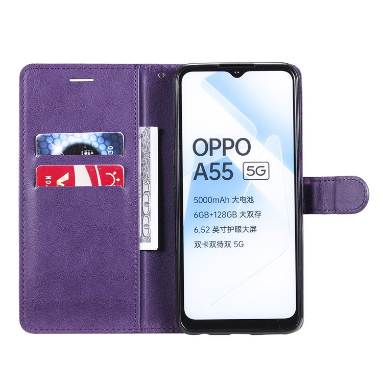 KT Leather Series-2 Shockproof Folio Flip PU Leather Wallet Case with Stand and Strap for Oppo A55 5G / A54 4G / A16 4G / Realme V11 5G - Purple
