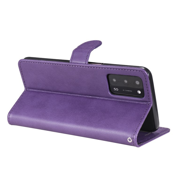 KT Leather Series-2 Shockproof Folio Flip PU Leather Wallet Case with Stand and Strap for Oppo A55 5G / A54 4G / A16 4G / Realme V11 5G - Purple