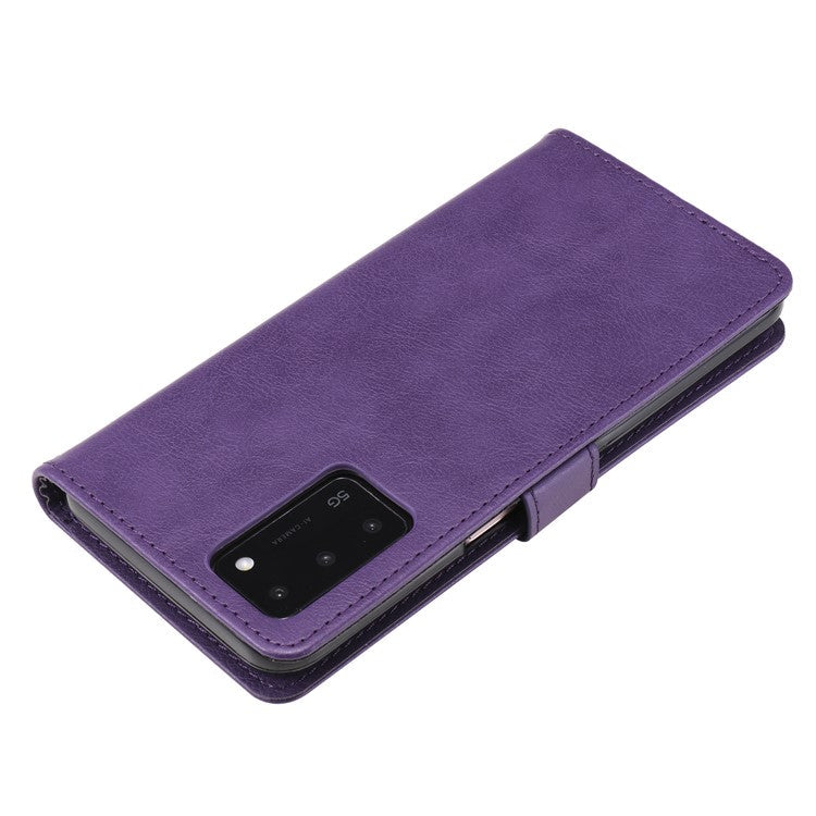KT Leather Series-2 Shockproof Folio Flip PU Leather Wallet Case with Stand and Strap for Oppo A55 5G / A54 4G / A16 4G / Realme V11 5G - Purple