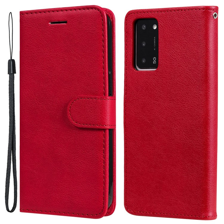 KT Leather Series-2 Shockproof Folio Flip PU Leather Wallet Case with Stand and Strap for Oppo A55 5G / A54 4G / A16 4G / Realme V11 5G - Red