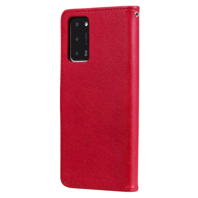 KT Leather Series-2 Shockproof Folio Flip PU Leather Wallet Case with Stand and Strap for Oppo A55 5G / A54 4G / A16 4G / Realme V11 5G - Red