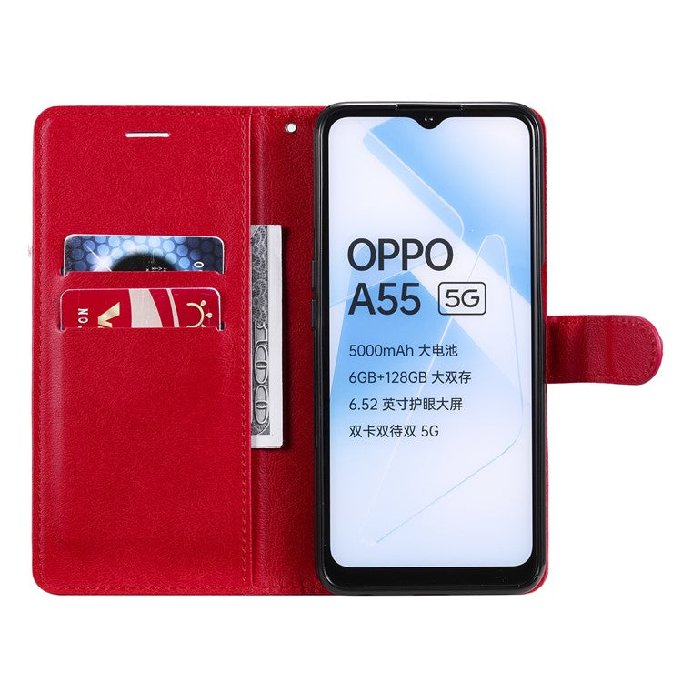 KT Leather Series-2 Shockproof Folio Flip PU Leather Wallet Case with Stand and Strap for Oppo A55 5G / A54 4G / A16 4G / Realme V11 5G - Red