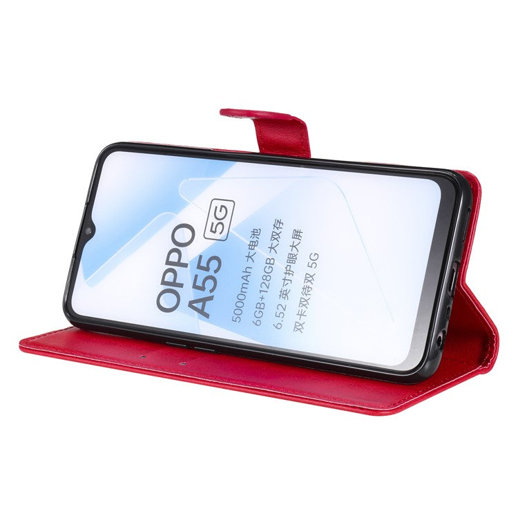 KT Leather Series-2 Shockproof Folio Flip PU Leather Wallet Case with Stand and Strap for Oppo A55 5G / A54 4G / A16 4G / Realme V11 5G - Red