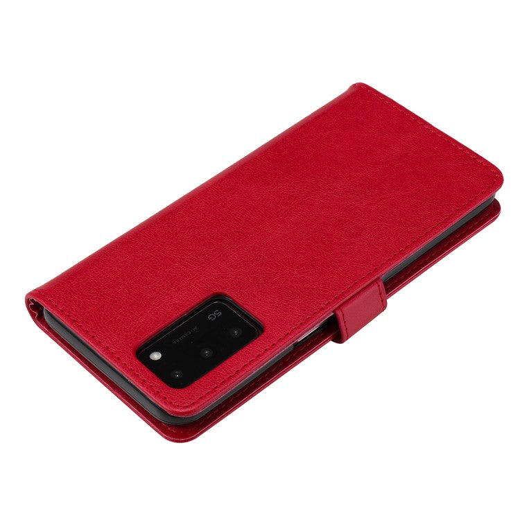 KT Leather Series-2 Shockproof Folio Flip PU Leather Wallet Case with Stand and Strap for Oppo A55 5G / A54 4G / A16 4G / Realme V11 5G - Red