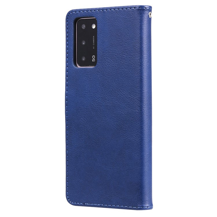 KT Leather Series-2 Shockproof Folio Flip PU Leather Wallet Case with Stand and Strap for Oppo A55 5G / A54 4G / A16 4G / Realme V11 5G - Blue