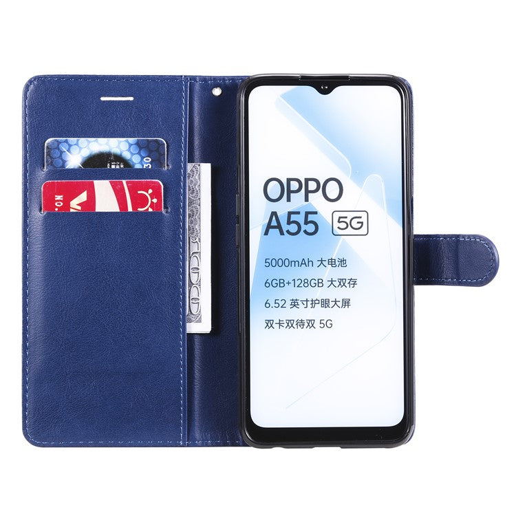 KT Leather Series-2 Shockproof Folio Flip PU Leather Wallet Case with Stand and Strap for Oppo A55 5G / A54 4G / A16 4G / Realme V11 5G - Blue