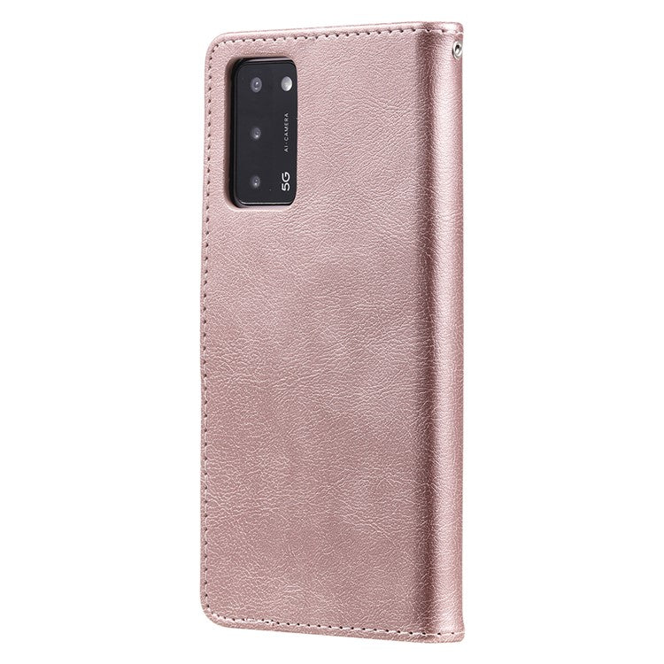 KT Leather Series-2 Shockproof Folio Flip PU Leather Wallet Case with Stand and Strap for Oppo A55 5G / A54 4G / A16 4G / Realme V11 5G - Rose Gold