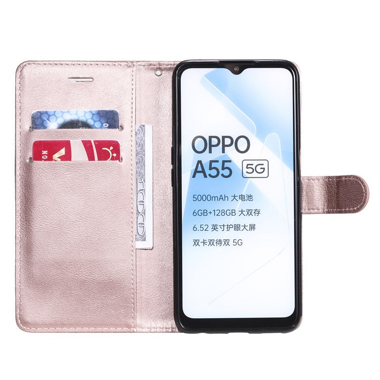 KT Leather Series-2 Shockproof Folio Flip PU Leather Wallet Case with Stand and Strap for Oppo A55 5G / A54 4G / A16 4G / Realme V11 5G - Rose Gold