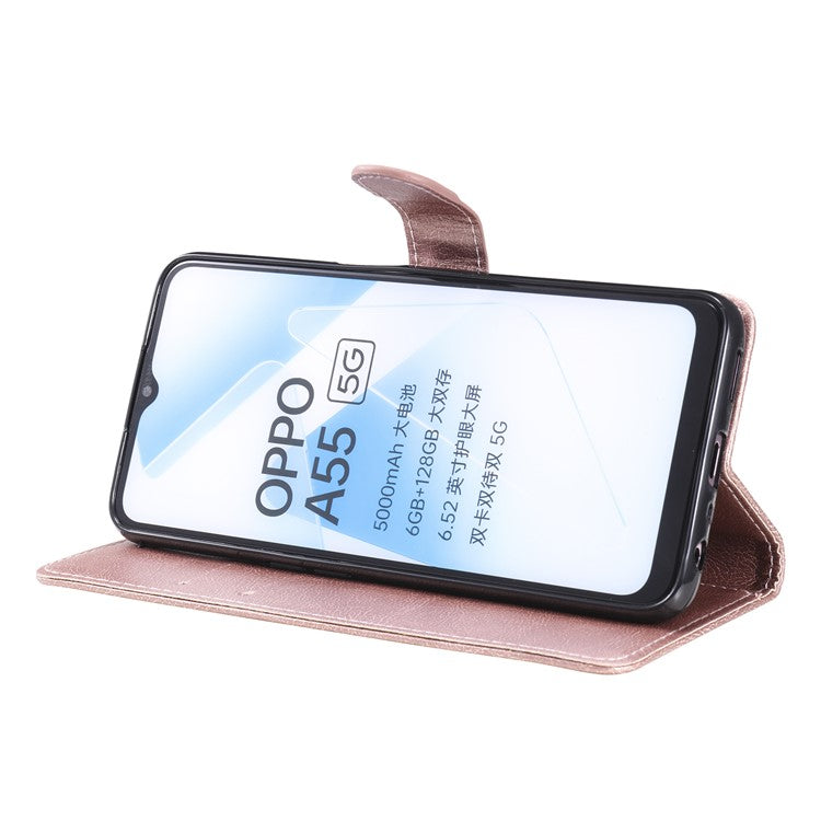 KT Leather Series-2 Shockproof Folio Flip PU Leather Wallet Case with Stand and Strap for Oppo A55 5G / A54 4G / A16 4G / Realme V11 5G - Rose Gold