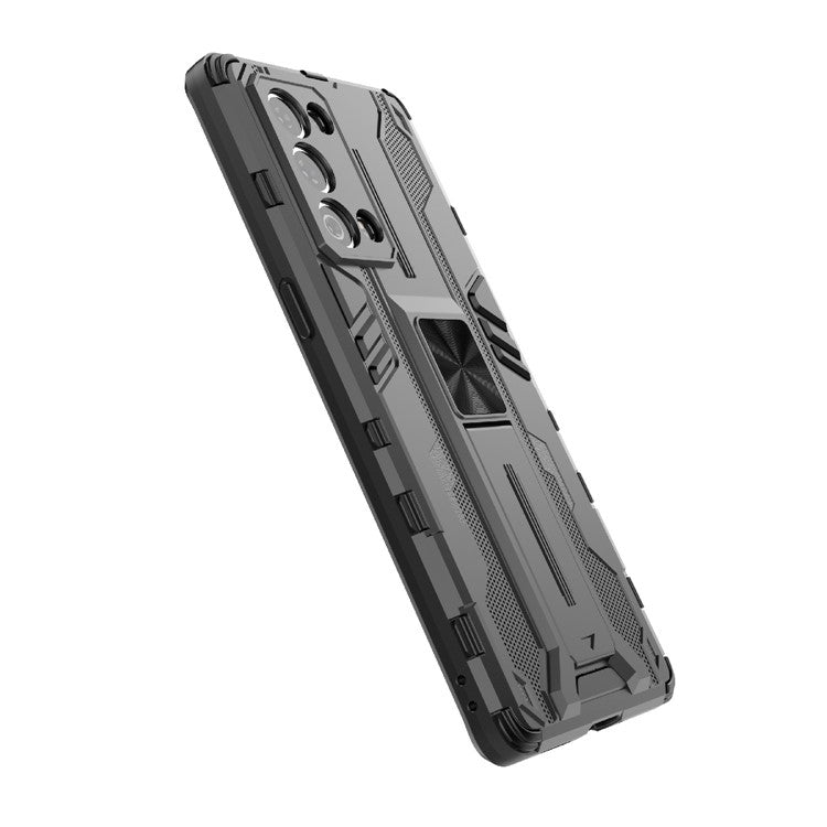 Kickstand Design Hard PC Back + Soft TPU Bumper Bumper Drop Proof Protective Case for Oppo Reno6 Pro+ 5G - Black