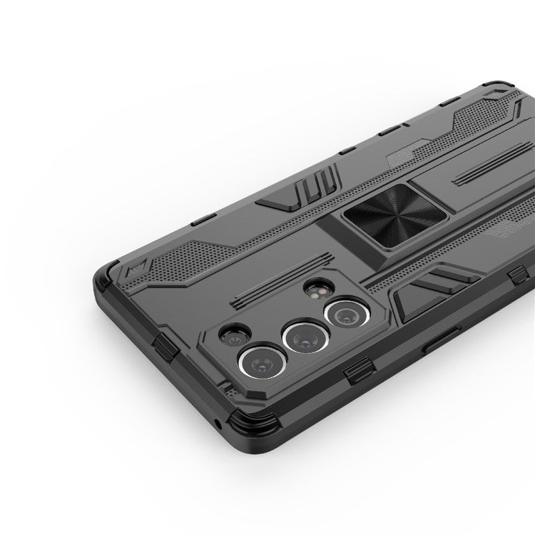 Kickstand Design Hard PC Back + Soft TPU Bumper Bumper Drop Proof Protective Case for Oppo Reno6 Pro+ 5G - Black