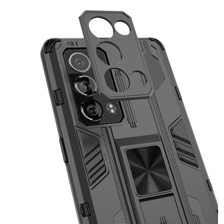 Kickstand Design Hard PC Back + Soft TPU Bumper Bumper Drop Proof Protective Case for Oppo Reno6 Pro+ 5G - Black