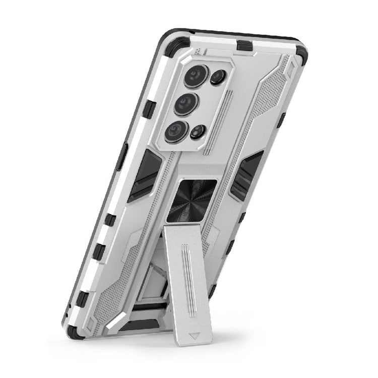 Kickstand Design Hard PC Back + Soft TPU Bumper Bumper Drop Proof Protective Case for Oppo Reno6 Pro+ 5G - Silver