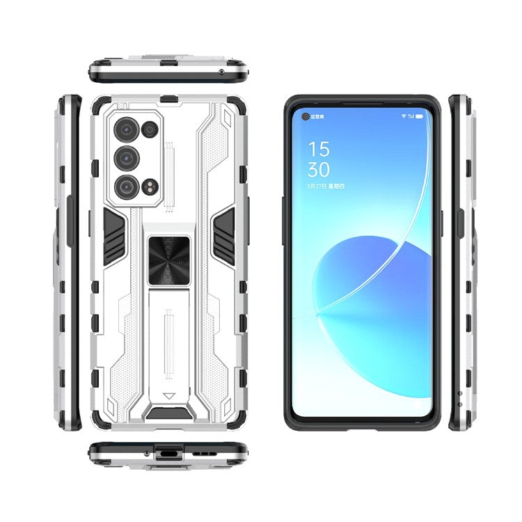 Kickstand Design Hard PC Back + Soft TPU Bumper Bumper Drop Proof Protective Case for Oppo Reno6 Pro+ 5G - Silver