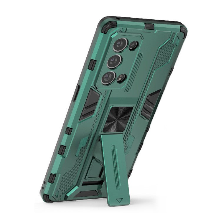 Kickstand Design Hard PC Back + Soft TPU Bumper Bumper Drop Proof Protective Case for Oppo Reno6 Pro+ 5G - Green